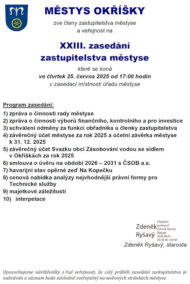 XXIII. zasedání zastupitelstva městyse