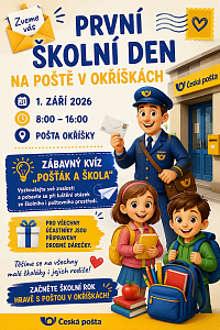 První školní den na poště v Okříškách